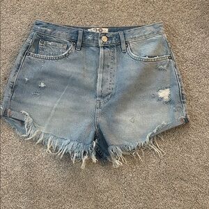Free People We The Free Denim Jean Lasso Short 28 Light Blue Distress Boho